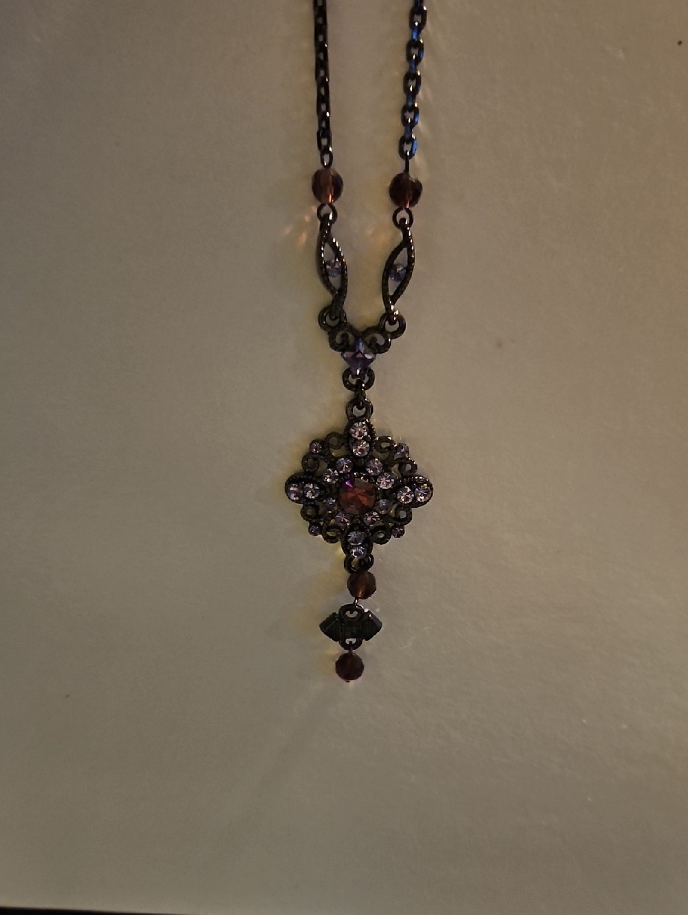 Lia SOHPIA Delicate Purple/ Pink Crystal Filigree Drop Necklace